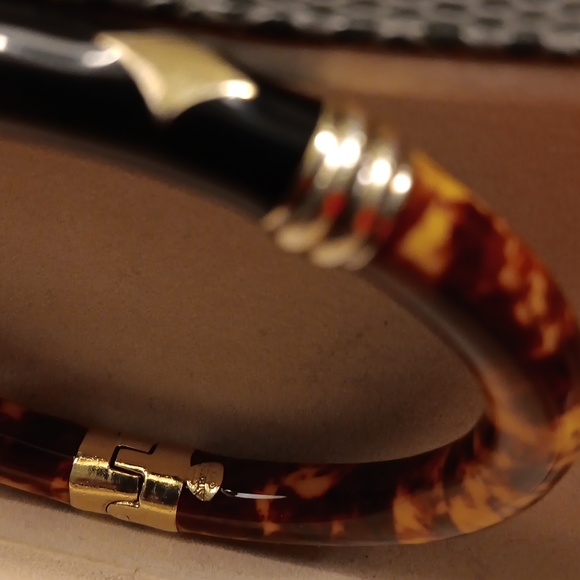 🔥 VINTAGE FLLi Mennegatti 18K GOLD & TORTOISE SHELL LACQUERED BANGLE HINGED - Picture 5 of 13